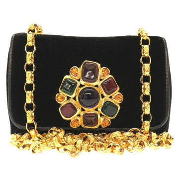 CHANEL Multicolor Stone Suede Black Matelasse Gold Chain Shoulder Bag Coco Mark 0070