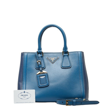 PRADA Saffiano Triangle Plate Handbag Shoulder Bag BN2608 Blue Gold Calfskin Women's