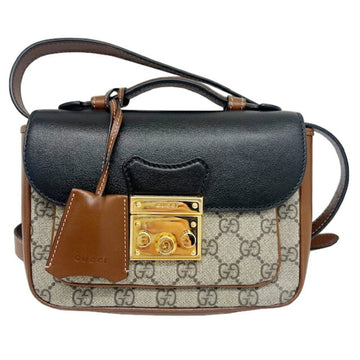 GUCCI GG Supreme Padlock Shoulder Bag 658487 PVC Leather Brown Black Ladies