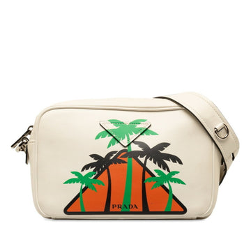 PRADA Palm Tree Shoulder Bag 1BH093 White Multicolor Leather Women's