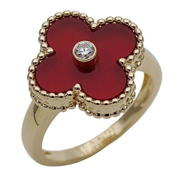 VAN CLEEF & ARPELS Alhambra Ring for Women, 750YG Carnelian, Diamond, Yellow Gold, #50, Approx. Size 10, Polished