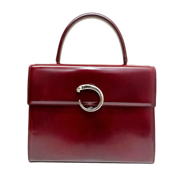 CARTIER Panther Handbag Leather Bordeaux Women's