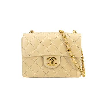 CHANEL Matelasse Chain Shoulder Bag Leather Light Beige A01115 Coco Mark Mini