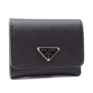 PRADA Tri-fold Wallet Triangle Women's Nero Saffiano Leather 1MH043 Black