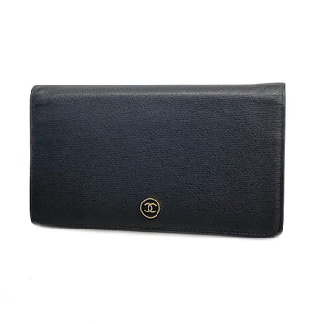 CHANEL Long Wallet Coco Button Leather Black Women's