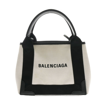 BALENCIAGA Navy Cabas XS Beige Black 390346 Women's Canvas Handbag