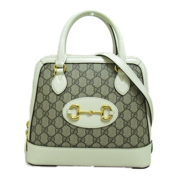 GUCCI Horsebit 2wayShoulder Bag Beige White leather GG Supreme 621220