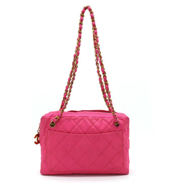 CHANEL Matelasse Chain Bag Tote Shoulder Nylon Canvas Pink