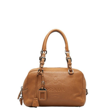PRADA Boston Bag Handbag Brown Leather Women's