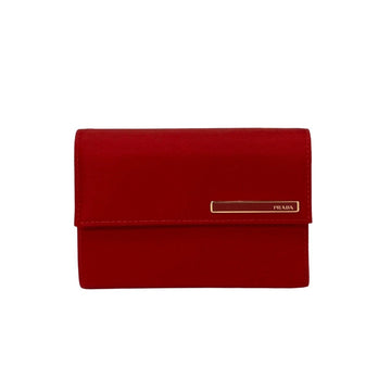 PRADA metal fittings nylon leather bi-fold wallet compact red 13822 473k241913822