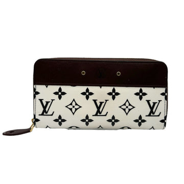 LOUIS VUITTON Round Zipper Long Wallet Monogram Zippy Leather/Coated Canvas Brown x White Black Unisex M67234