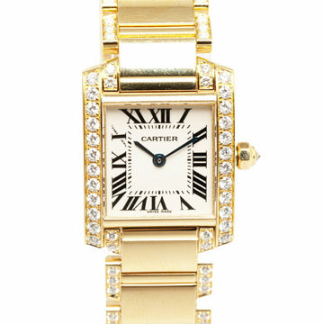 CARTIER Tank Francaise SM Bezel Diamond Strap Watch WE1001R8 Quartz White Dial K18YG Yellow Gold Women's