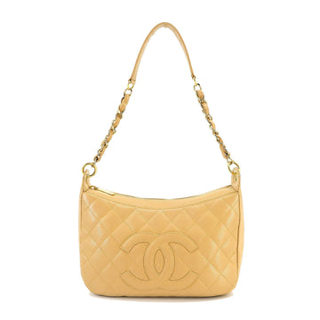 CHANEL Matelasse Chain Bag Caviar Skin Leather Beige Gold Hardware A20993