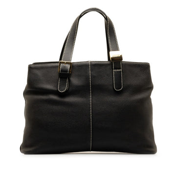 BURBERRY Nova Check Shadow Horse Handbag Tote Bag Black Leather Women's