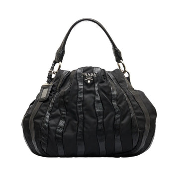 PRADA Crimson Handbag Shoulder Bag Black Nylon Leather Women's