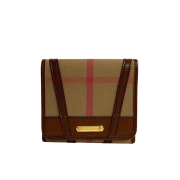 BURBERRY Nova Check Hardware Leather Canvas Bifold Wallet Brown 42436