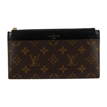 LOUIS VUITTON Purse Long Wallet M80348 Monogram Canvas Leather Brown Black Card Case Coin Fragment