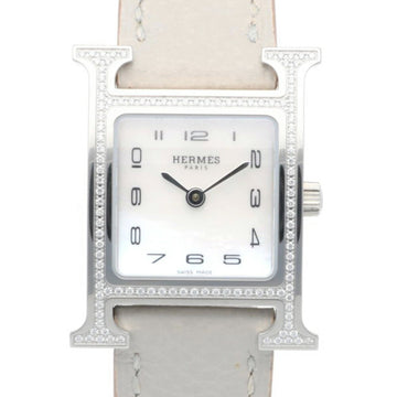 HERMES H Watch Wristwatch Stainless Steel HH1.235 Quartz Ladies  Bezel Diamond Shell Dial