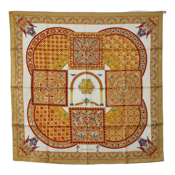 HERMES Carre 90 CIELS BYZANTINS Byzantine Sky Scarf Muffler Beige Red Multicolor Silk Women's