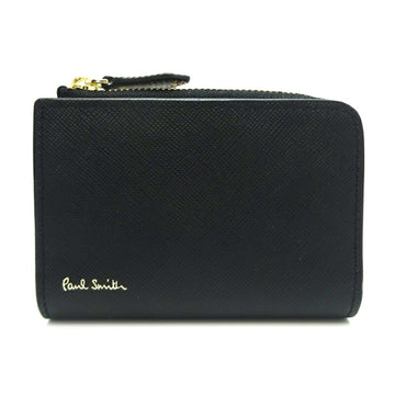 PAUL SMITH Zip Straw Grain Key Case for Women and Men, Coin Case, PSC781, Leather, Black