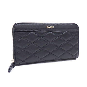 BALLY Barry Round Long Wallet Women's Black Leather 6304503 Quilted A2229603