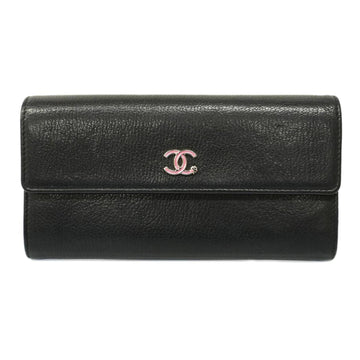 CHANEL long wallet clover leather black ladies