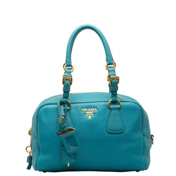 PRADA Handbag Boston Bag Light Blue Smooth Leather Women's