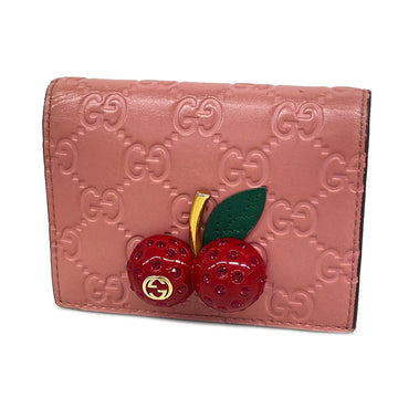 GUCCI Wallet ssima Cherry 476050 1147 Leather Pink Women's