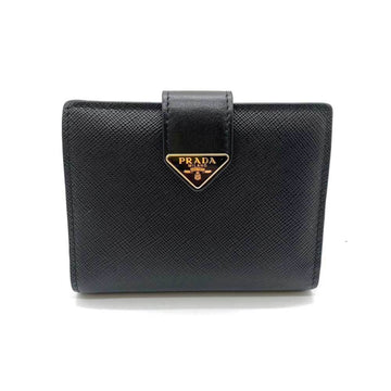 PRADA Wallet Triangle Compact Nero Black Bi-fold Square Women's Saffiano 1MV2042