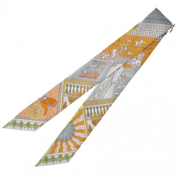 HERMES Twilly OBJETS DE CURIOSITE Greebleette/Miel 063757S Women's 100% Silk Scarf Muffler