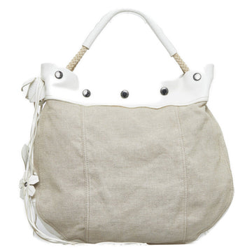 PRADA handbag beige white canvas leather women's
