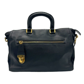 PRADA handbag shoulder bag leather nylon black gold ladies z1279