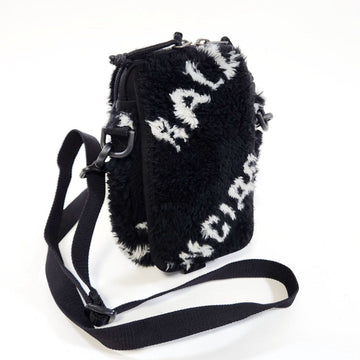 BALENCIAGA Explorer Crossbody Shoulder Bag Fur Phone Pouch 593329 Black White Back