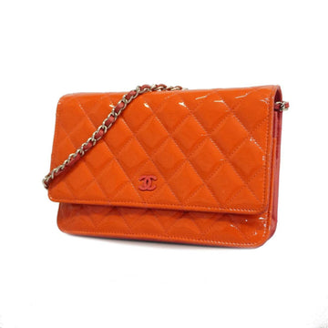 CHANEL Shoulder Wallet Matelasse Chain Patent Leather Red Women's