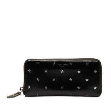 SAINT LAURENT Star Round Long Wallet Black Leather Men's