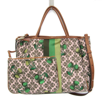 KATE SPADE Spade Flower Medium PXRUB291 Women's Leather,Jacquard Tote Bag Brown,Green,Pink