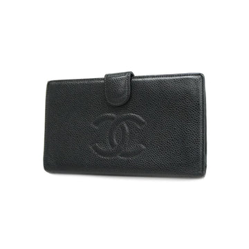 CHANEL long wallet caviar skin black ladies