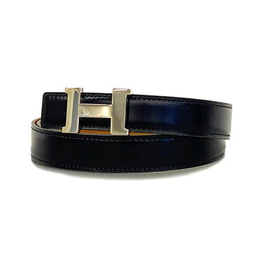 HERMES Belt Constance D Engraved Cushvel Box Calf Gold Blue Indigo Women's