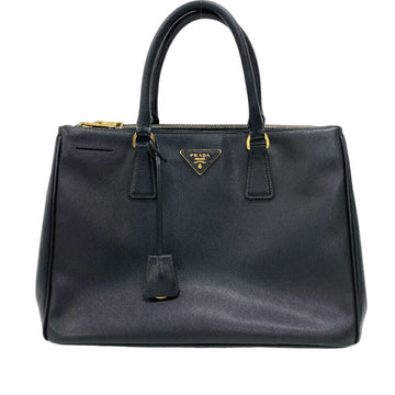PRADA Saffiano Triangle Plate Handbag Black Women's