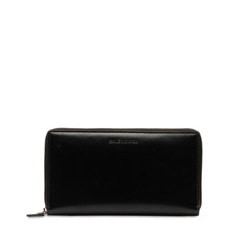 BALENCIAGA Round Long Wallet 664041 Black Leather Women's