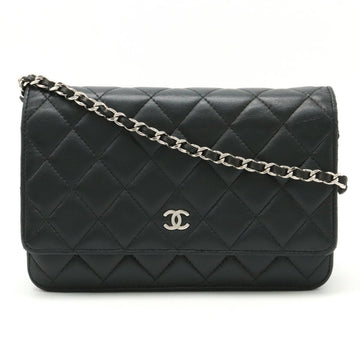 CHANEL Matelasse Chain Wallet Shoulder Bag Pochette Leather Black A33814