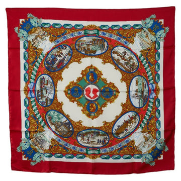 HERMES Carre 90 L'ENTENTE CORDIALE Franco-British Alliance Scarf Muffler Red Multicolor Silk Women's