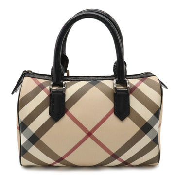 BURBERRY Nova Check Boston Handbag PVC Enamel Leather Beige Black Red