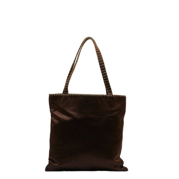 PRADA Embroidered Handbag Tote Bag Brown Gold Satin Nylon Women's