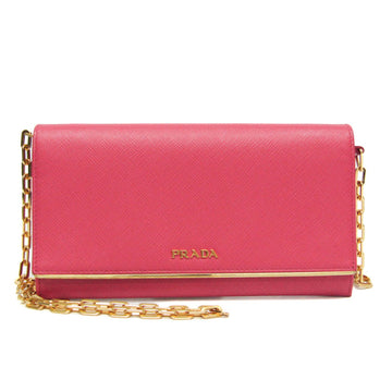 PRADA 1MT440 Women's Saffiano Metal Chain/Shoulder Wallet Peonia