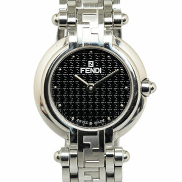 FENDI ZUCCA HOROLIO 750L QUARTZ BLACK DIAL STAINLESS STEEL WATCH FOR WOMEN