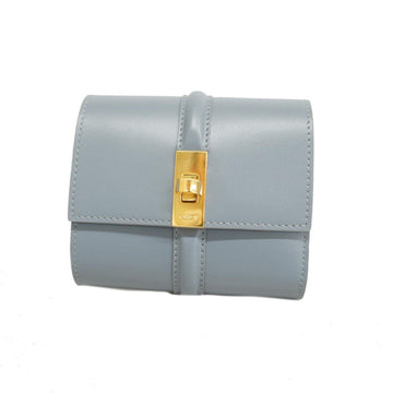 CELINE Tri-fold Wallet, Leather, Blue Grey, Women's