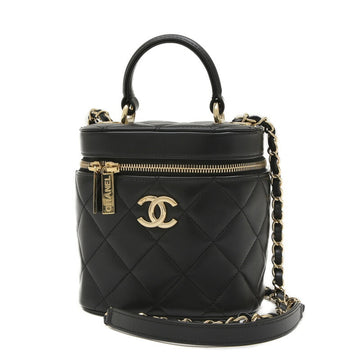 CHANEL Matelasse Chain Shoulder Vanity Lambskin Black AS1626