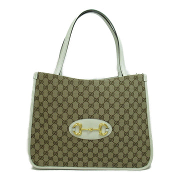 GUCCI Horsebid 1955 Tote Bag Beige White GG canvas leather 623694