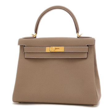 HERMES Kelly 28 Inner Stitching Handbag Togo Etoupe B Stamp